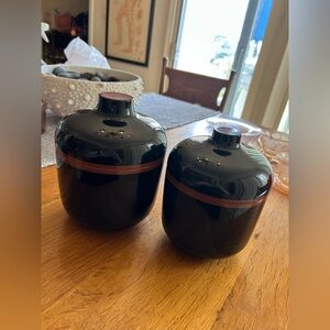TAYLOR & NG Set of 2 Japanese Black Lacquerware Nesting Canisters, 1980’s